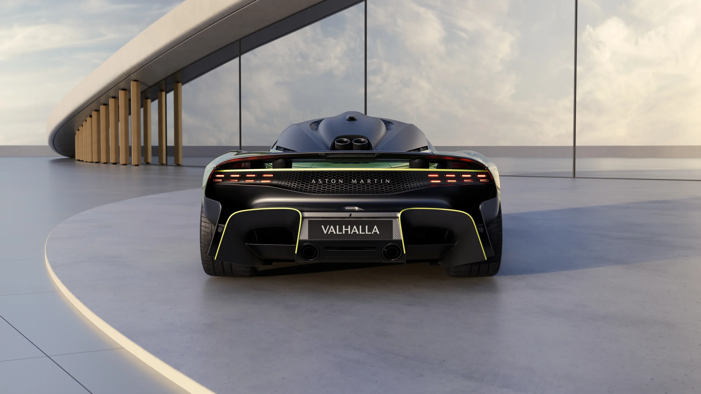 Heckansicht des Aston Martin Valhalla mit Diffusor und Venturi-Tunneln