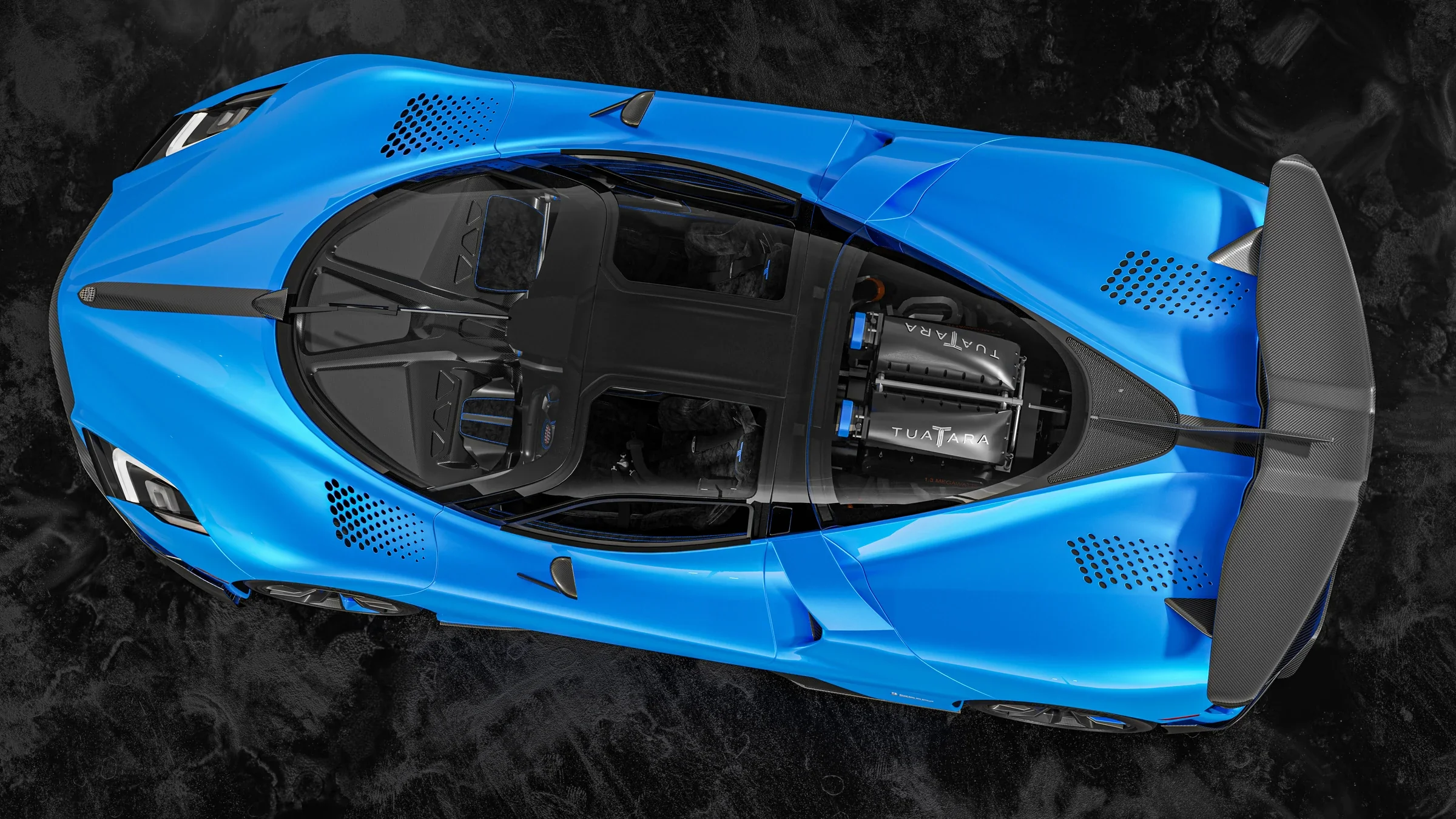 SSC Tuatara Striker in der Draufsicht mit sichtbaren Aerodynamikelementen